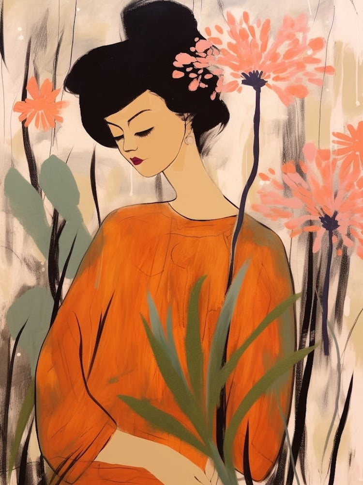 Woman With Autumnal Flowers Agapanthus 1