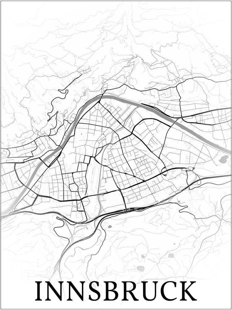 Innsbruck, Tyrol, Austria, City Map, Black And White Fade Design