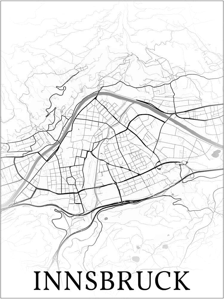 Innsbruck, Tyrol, Austria, City Map, Black And White Fade Design