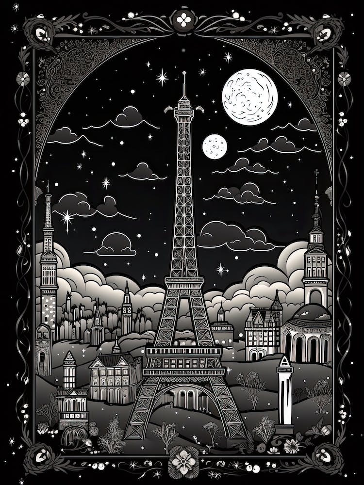 Paris, France, Tarot Card Travel  Line Art 2
