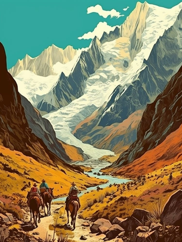 Salkantay Trek Peru Vintage Travel Illustration