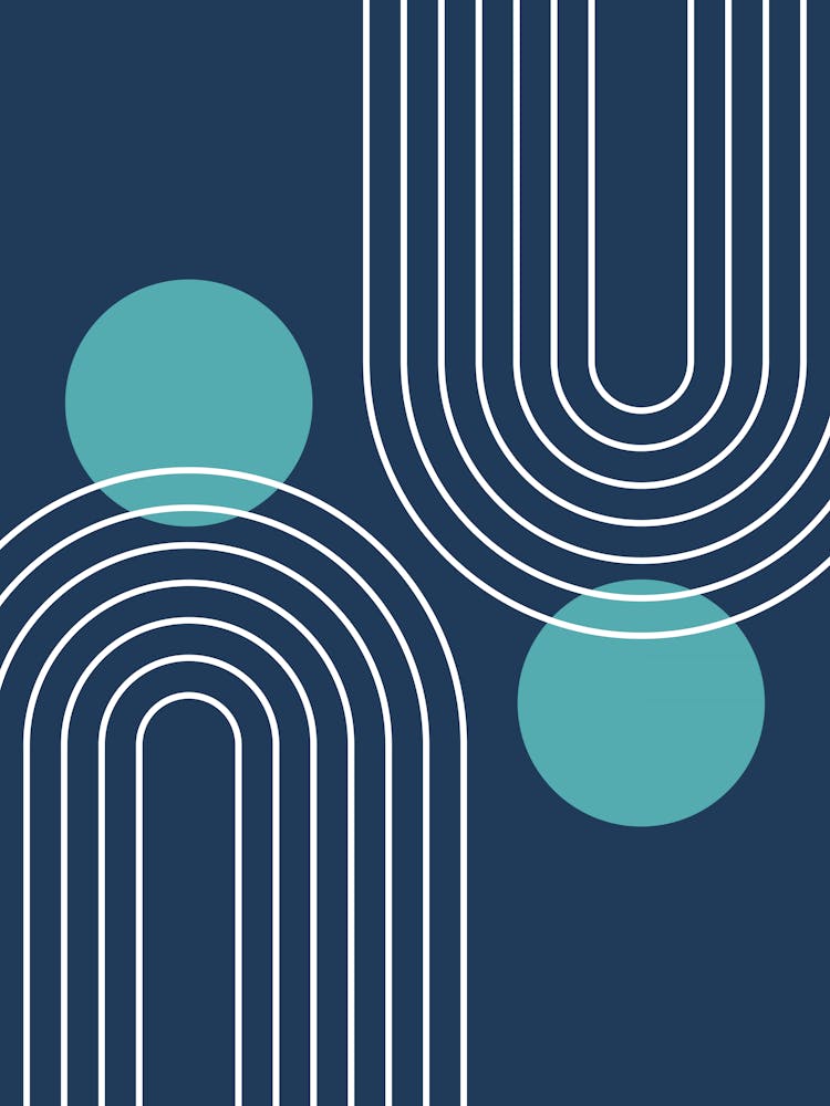 Mid Century Modern Geometric B11 In Navy Blue And Teal (Rainbow And Sun Abstract) 01