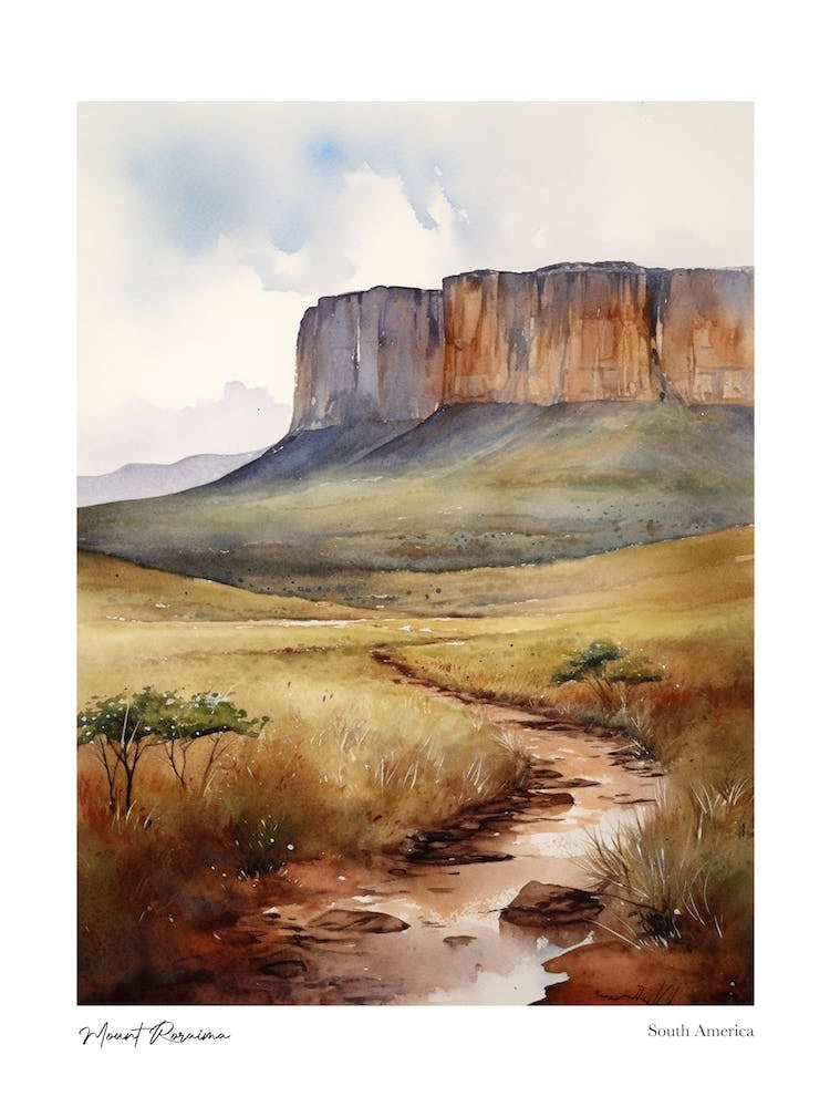 Mount Roraima, South America 1 Watercolour Travel Poster