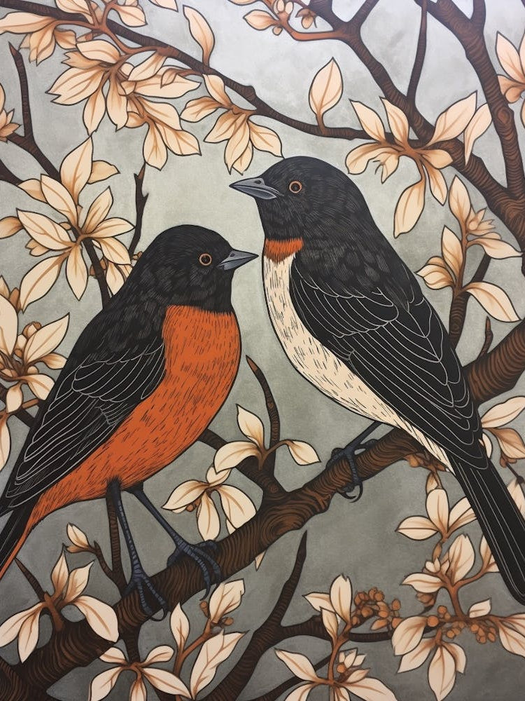 Art Nouveau Birds Poster Blackbird 4