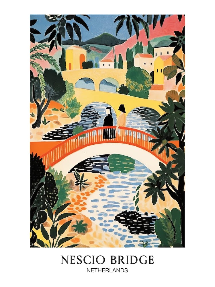 Pont Nescio, Pays-Bas Affiche de voyage colorée