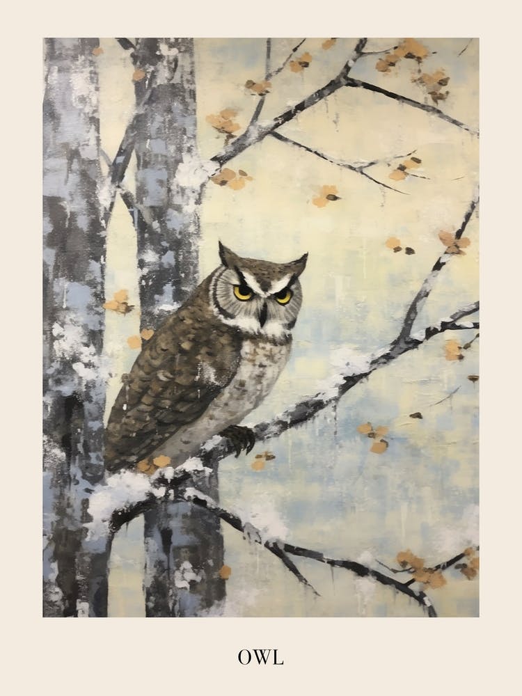 Vintage Winter Animal Painting Poster Owl 2