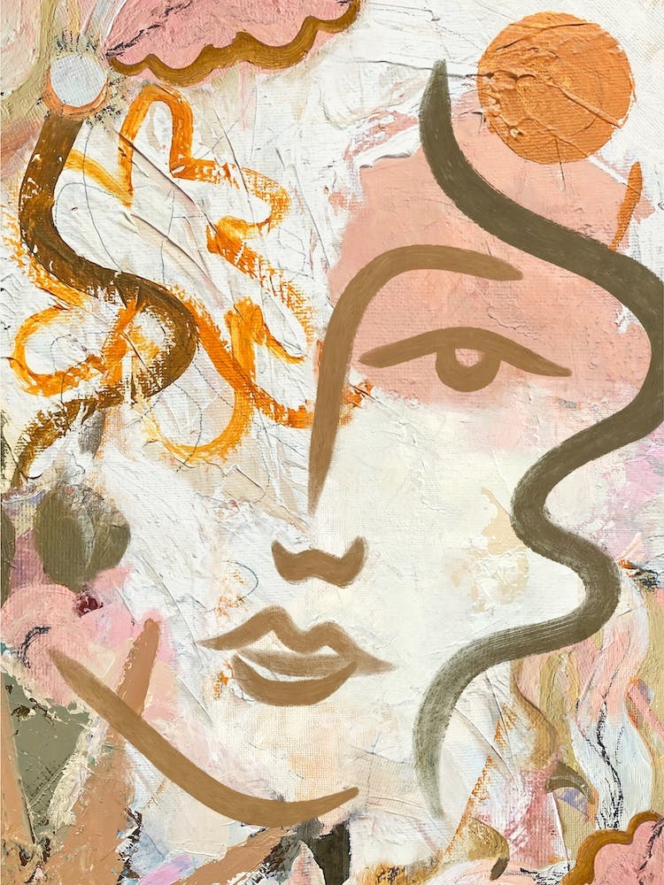 Flora Abstract Painted Face Green Pink  