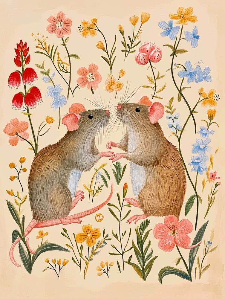 Folksy Floral Animal Drawing Mouse 6