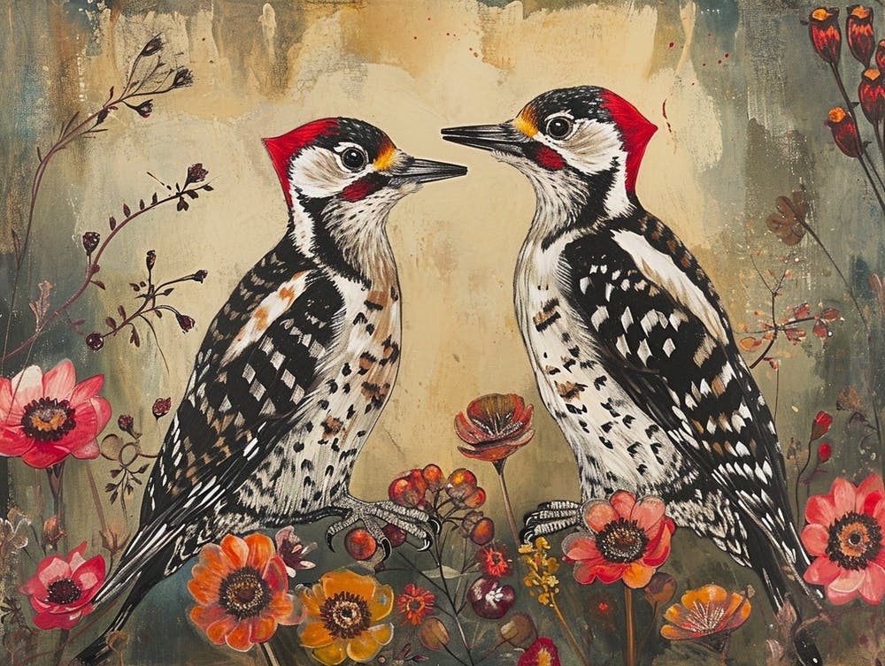 Floral Animal Illustration Woodpecker 3