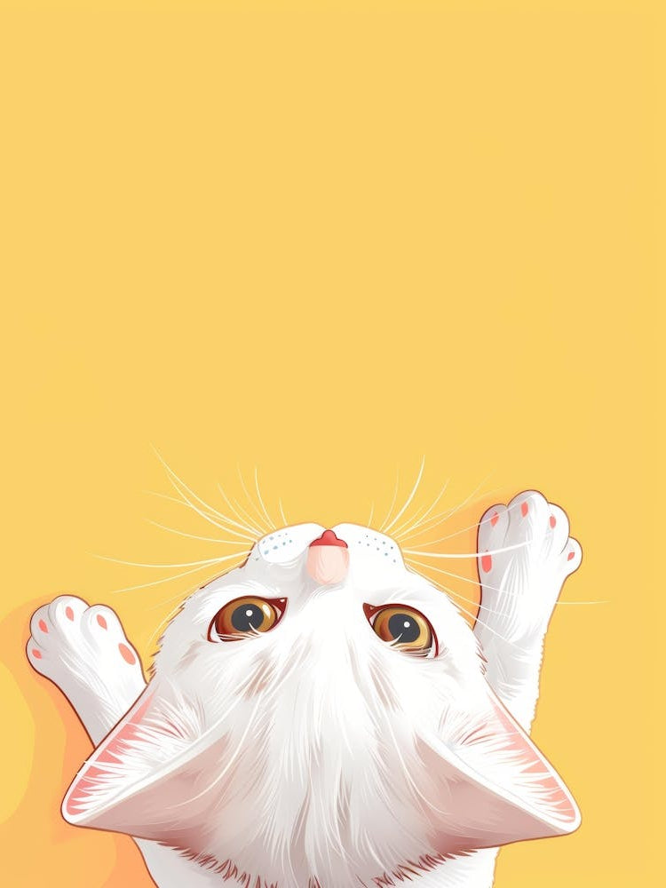 White Cat On Yellow Background 1