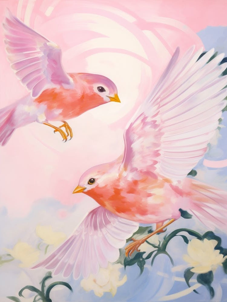 Pink Ethereal Bird Painting European Robin 4
