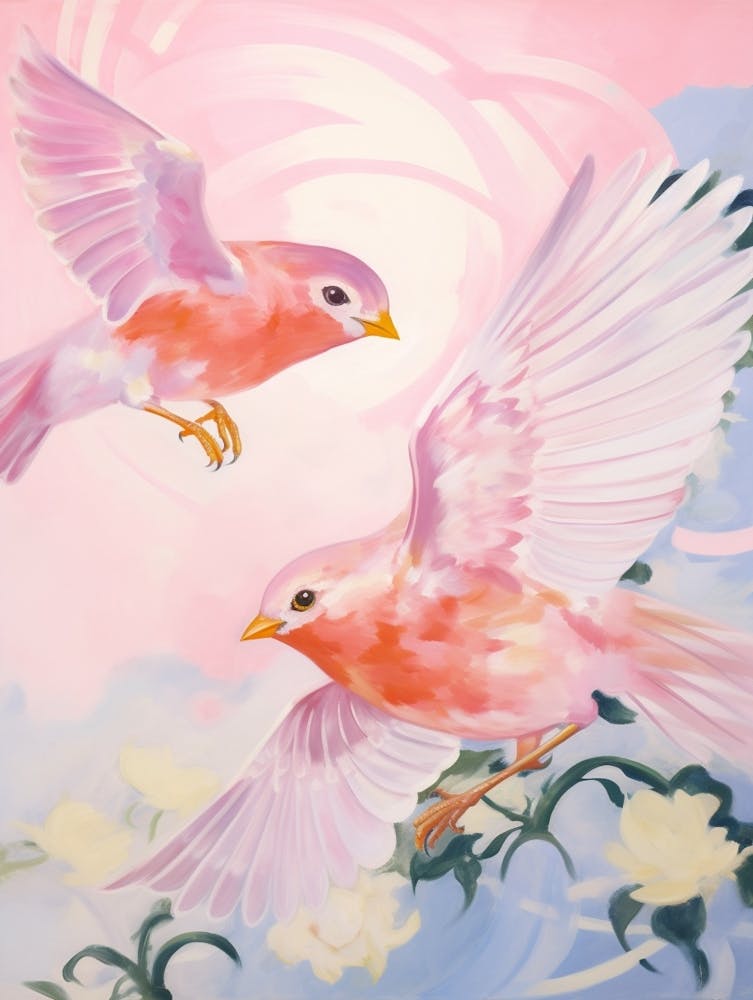Pink Ethereal Bird Painting European Robin 4
