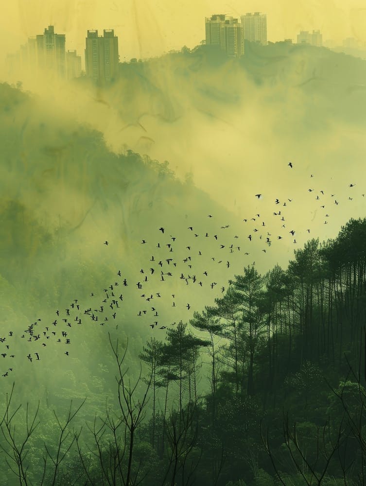 Oiseaux Dans Le Brouillard