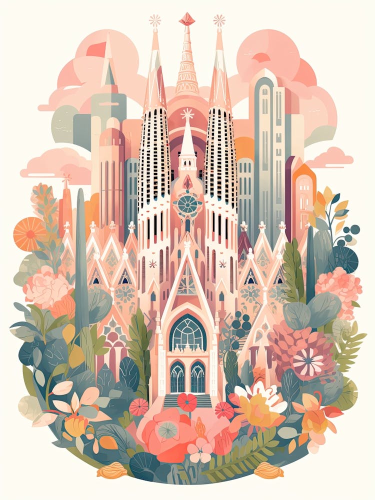 La Sagrada Família   Barcelona, Spain   Cute Botanical Illustration Travel 3