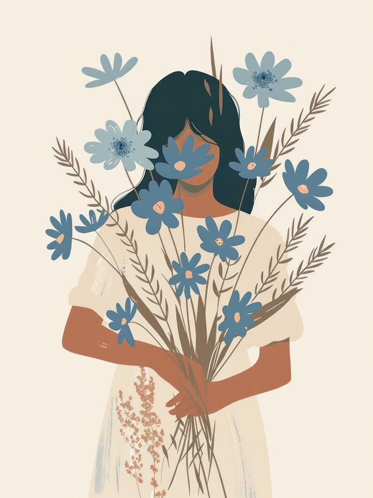 Spring Girl With Blue Flowers 5