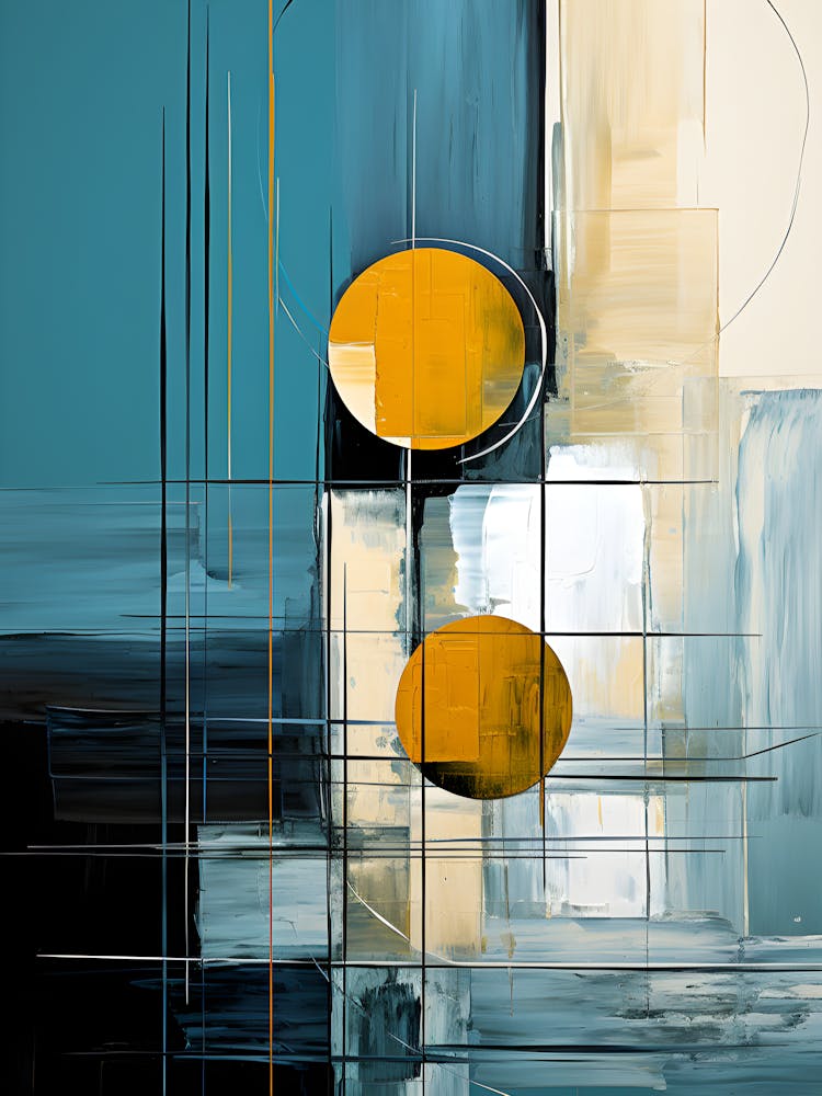 Modern Geometric Abstract – Teal, Gold & Cream Wall Decor For Contemporary Interiors