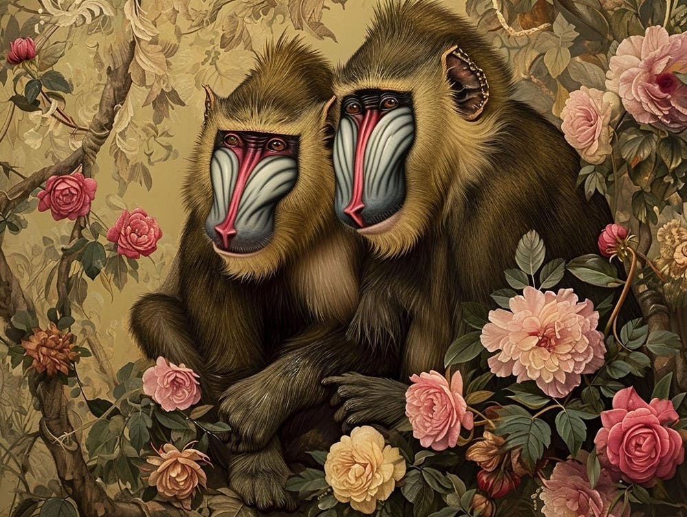 Floral Animal Illustration Mandrill 1