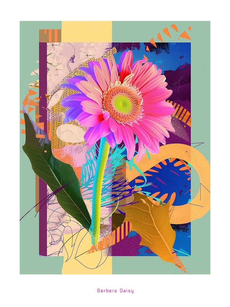 Gerbera Daisy 3 Neon Flower Collage Poster