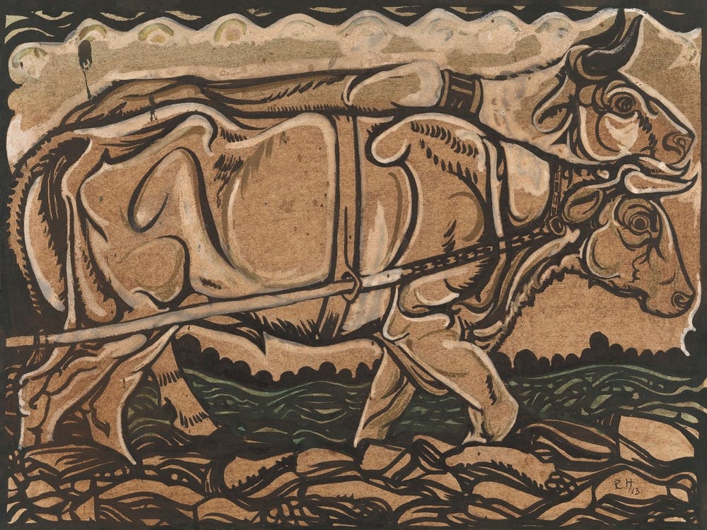 Design For Painting Heidemaatschappij In Arnhem Two Draft Oxen (1913), Richard Roland Holst