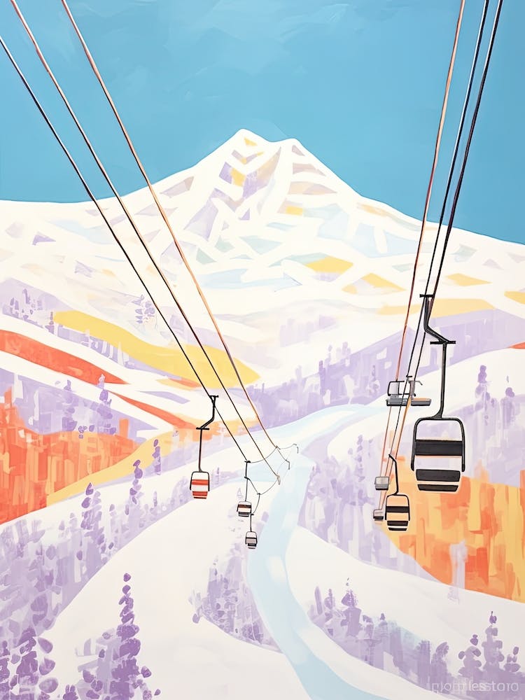 Lech Zurs Am Arlberg   Austria, Ski Resort Pastel Colours Illustration 1