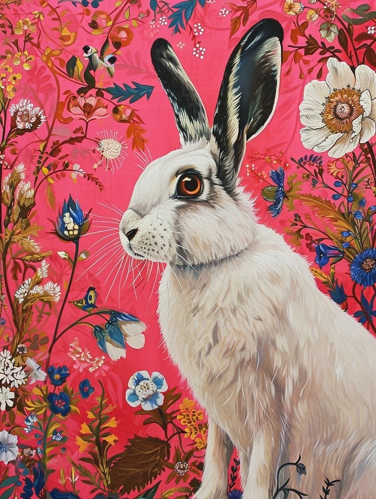 Florales Tiergemälde Schneehase 4