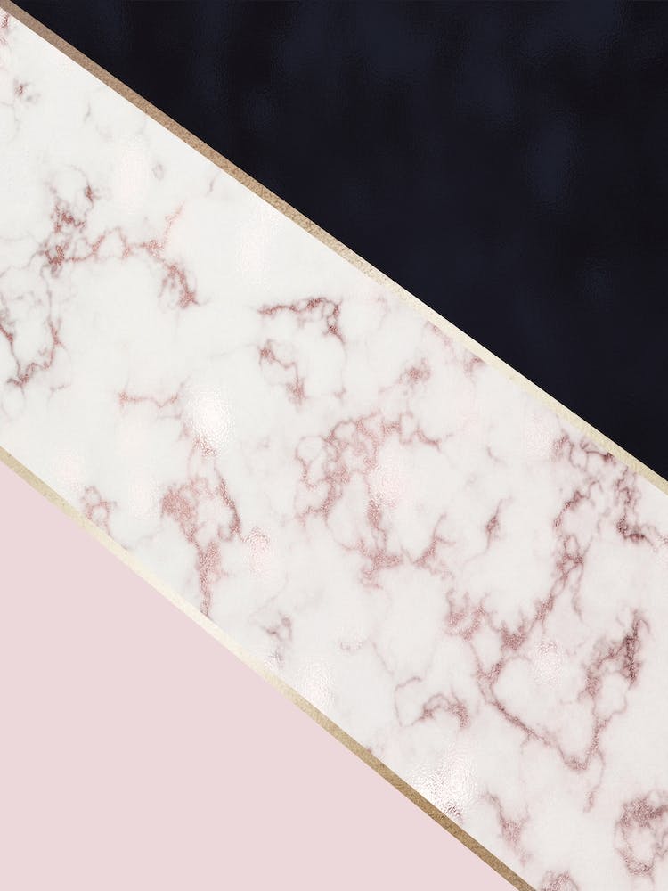 Mixed Baby Pink Gold Marble And Dark Blue Abstract With Gold Trim