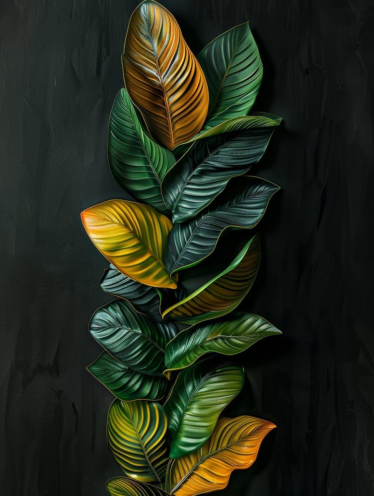 Tropical Leaves On A Black Background