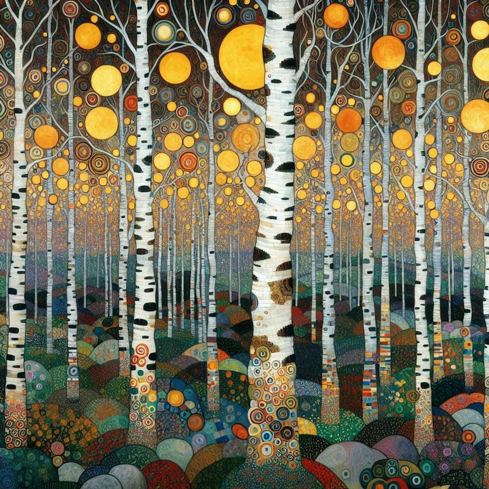 Birch Trees At Night