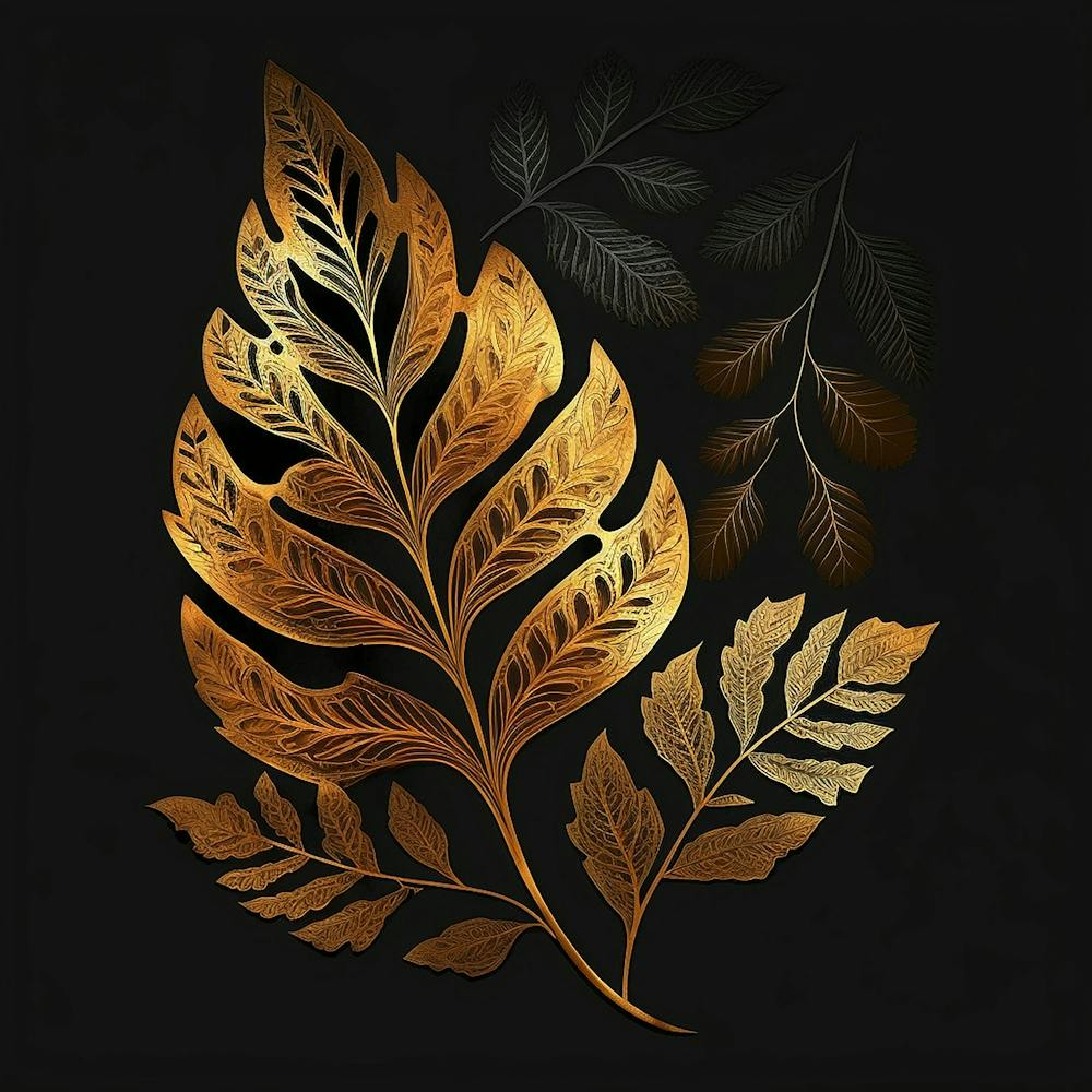 Gold Leaf On Black Background
