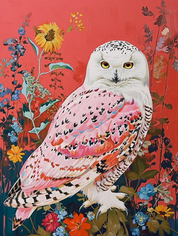Floral Animal Painting Snowy Owl 4