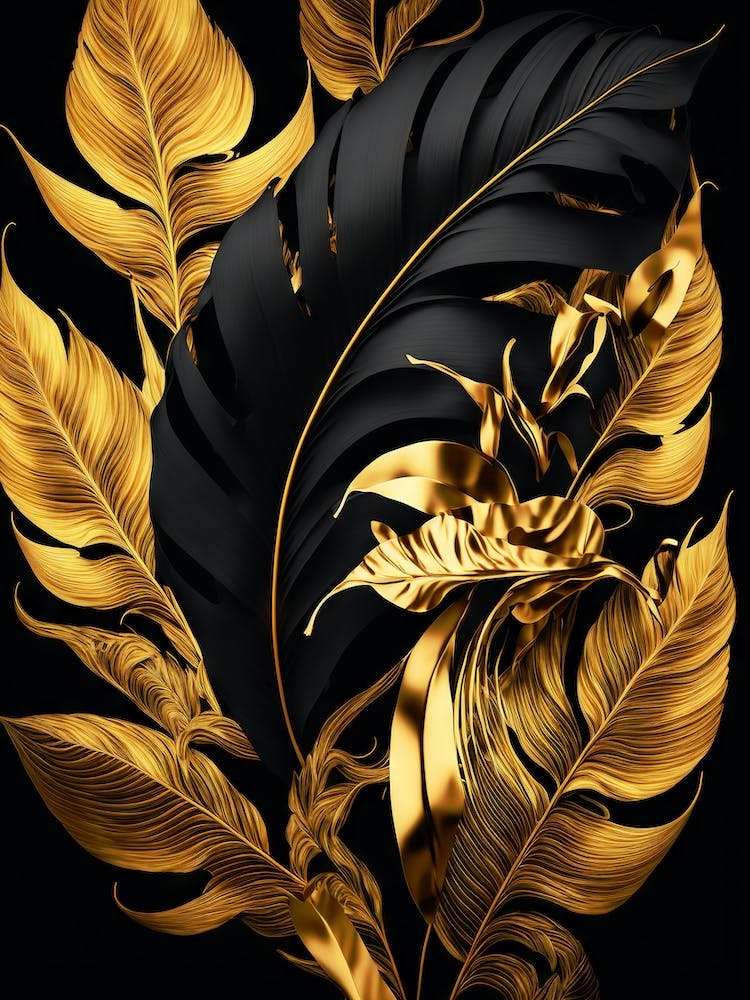 Gold Leaves On Black Background