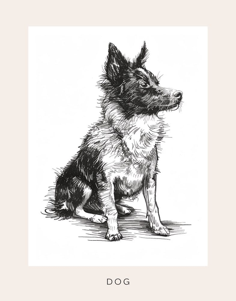 Furry Wire Haired Dog Line Sketch 2 Poster