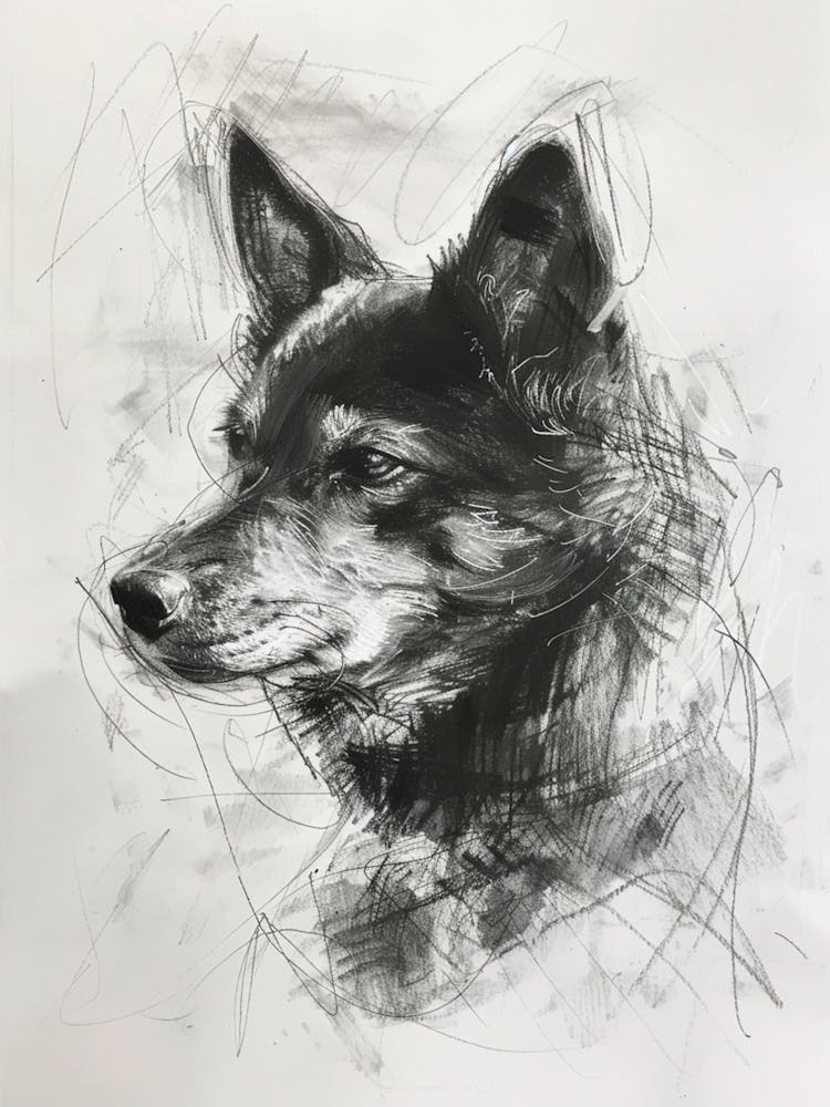 Finnish Spitz Dog Charcoal Line 1