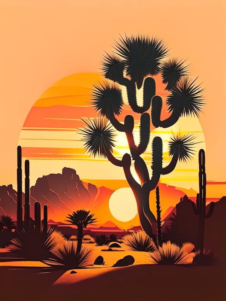 Joshua Trees At Sunset Retro Illustration (1)