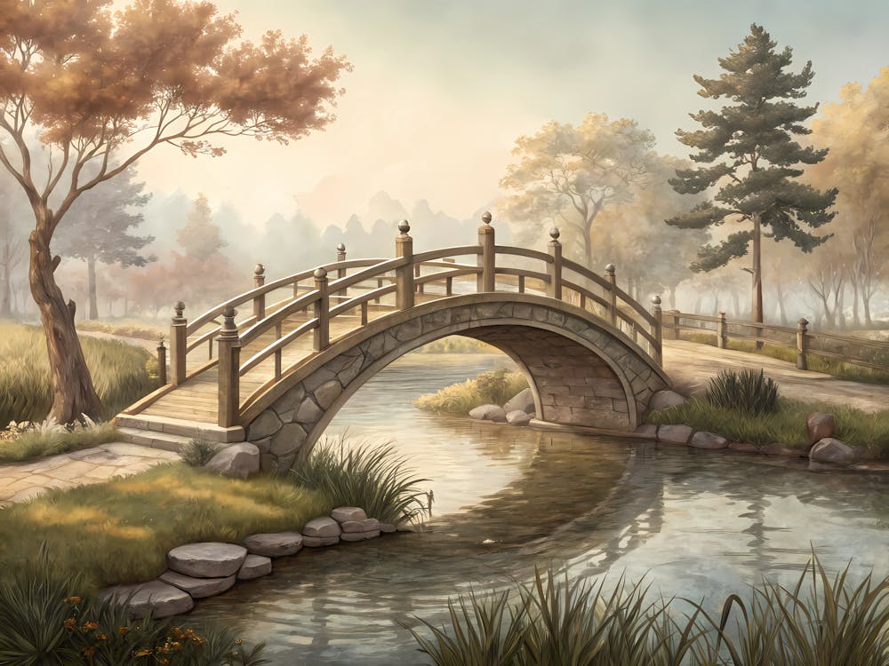 Retro Vintage Style A Bridge Arching Over A Small
