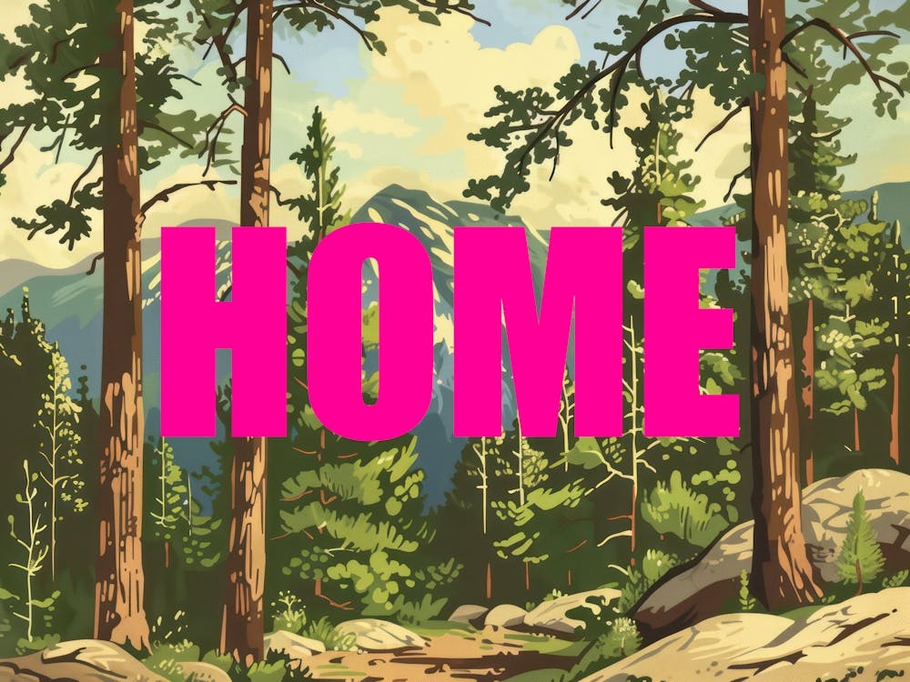 Pink And Gold Home Poster Retro Wooded Pines 2