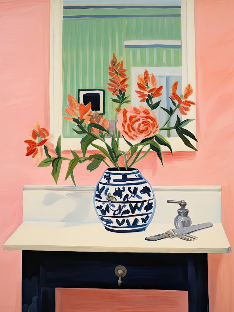 Bathroom Vanity Painting With A Snapdragon Bouquet 2