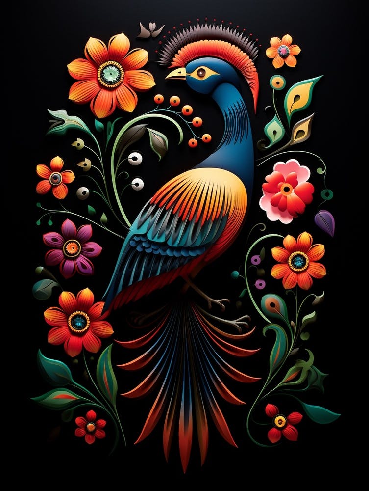 Folk Bird Illustration Pheasant 5