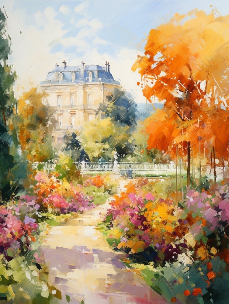 Autumn Gardens Painting Versailles Gardens France 4