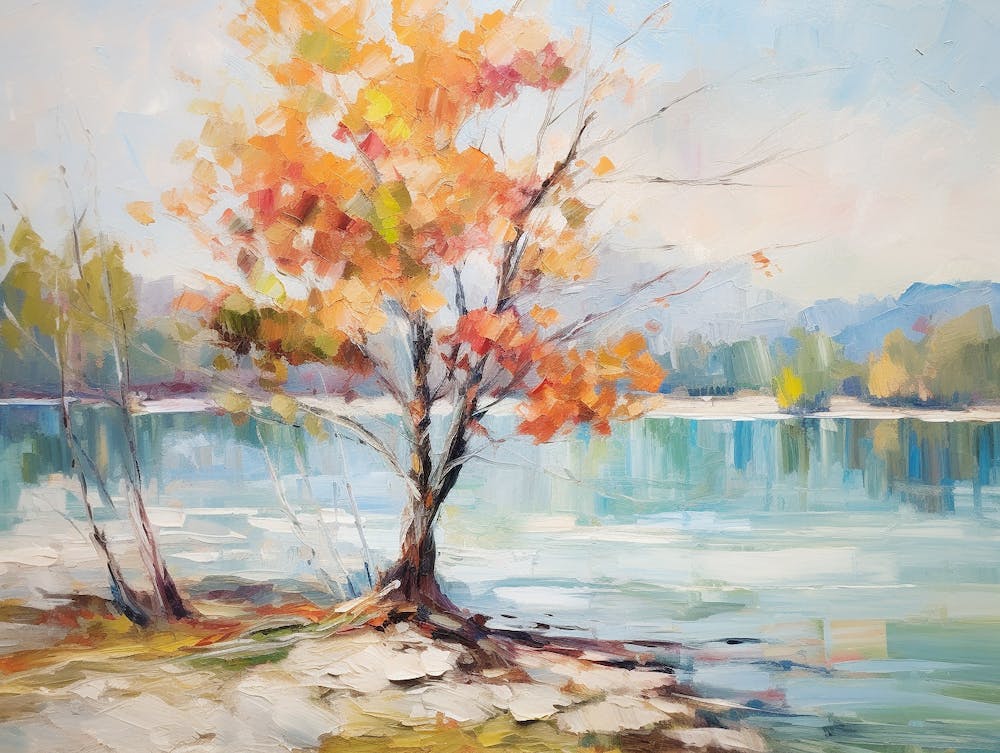 Autumn Tree By The Lake