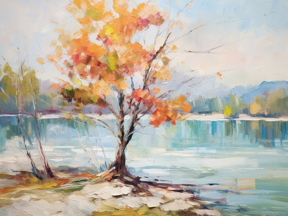 Autumn Tree By The Lake