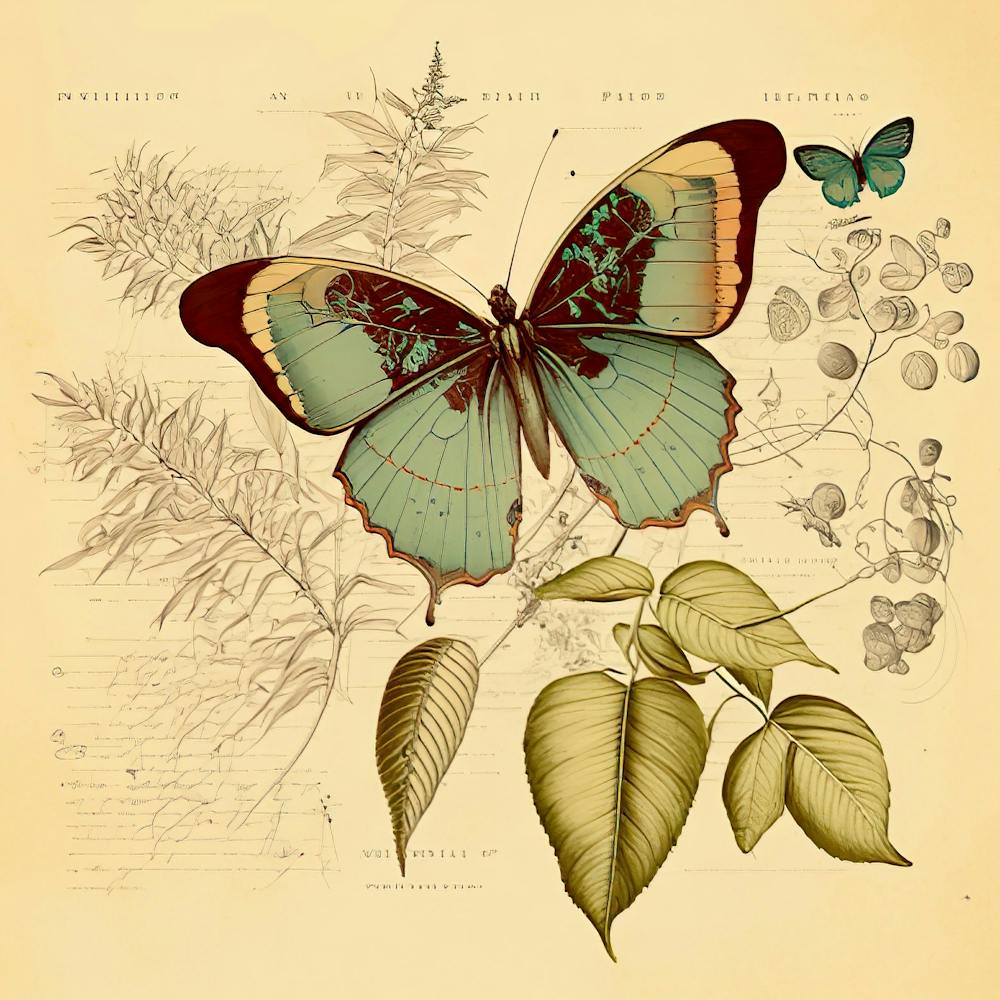 Botanical Sketch Vintage Sketch Nature Journal Field Journal Butterfly