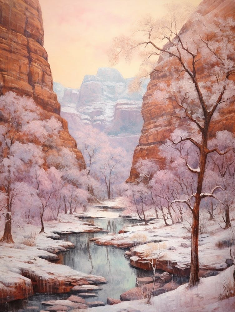 Dreamy Winter Painting Zion National Park United States 1
