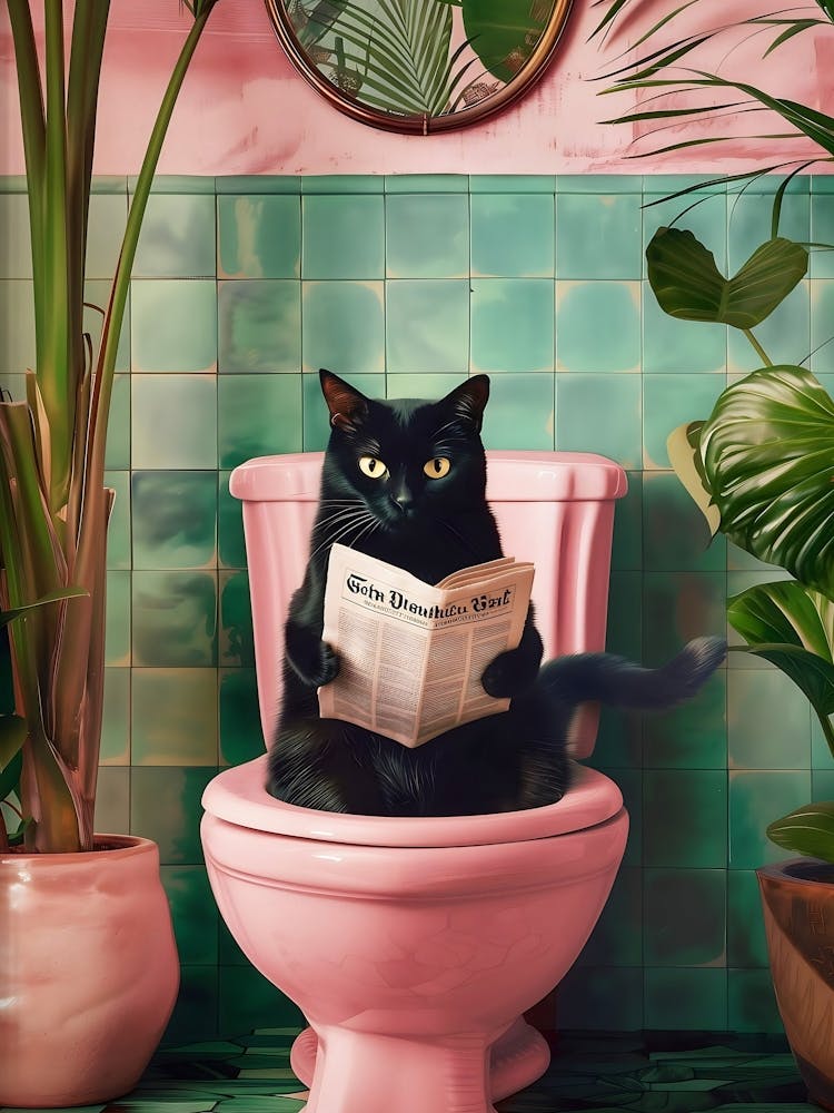 Bathroom Cat Print Reading On Toilet, Bathroom Wall Art, Funny Bathroom Decor Toilet Wall Art Funny Cat Poster Bathroom Prints Toilet Poster