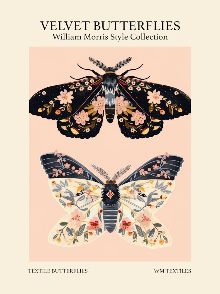 Velvet Butterflies Collection Textile Butterflies William Morris Style 8