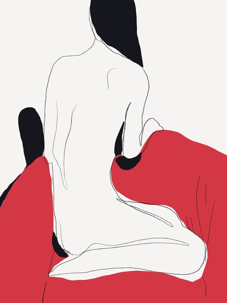 Nude Woman Sitting On Red Couch