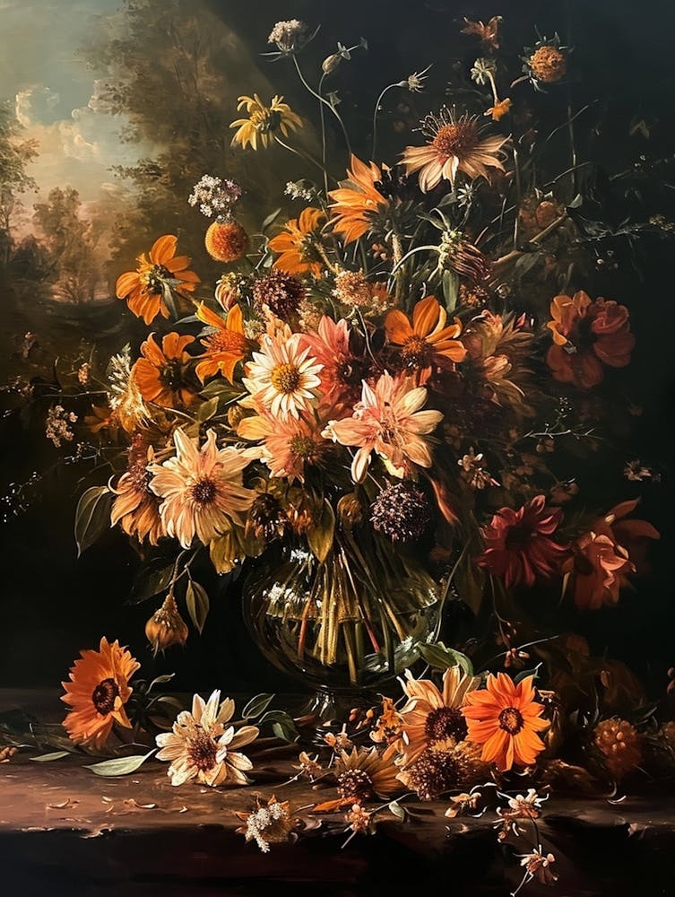 Baroque Floral Still Life Coneflower 1