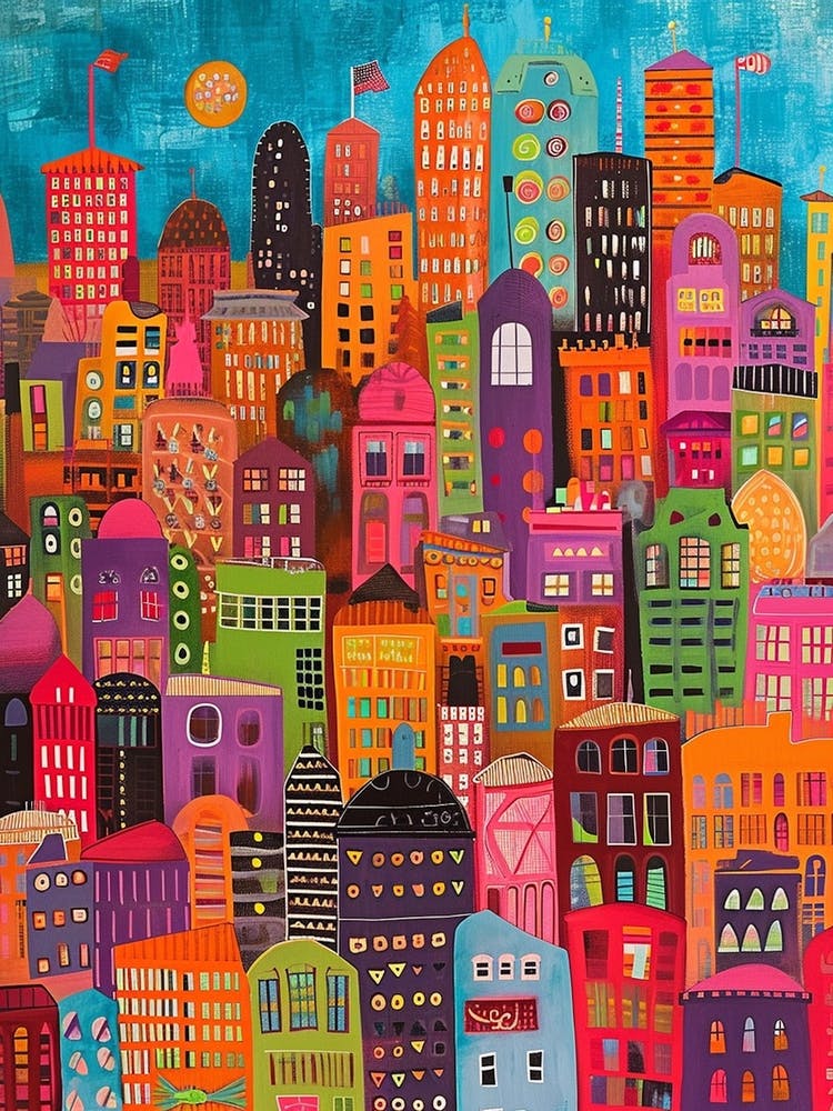 Kitsch Colourful Seattle Inspired Cityscape 2