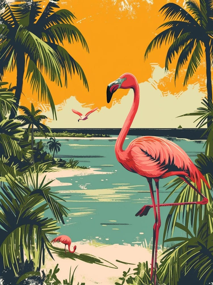 Greater Flamingo Renaissance Island Aruba Tropical Illustration 3