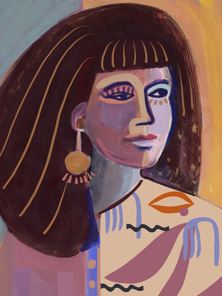 Woman Portrait With Ocre And Purple